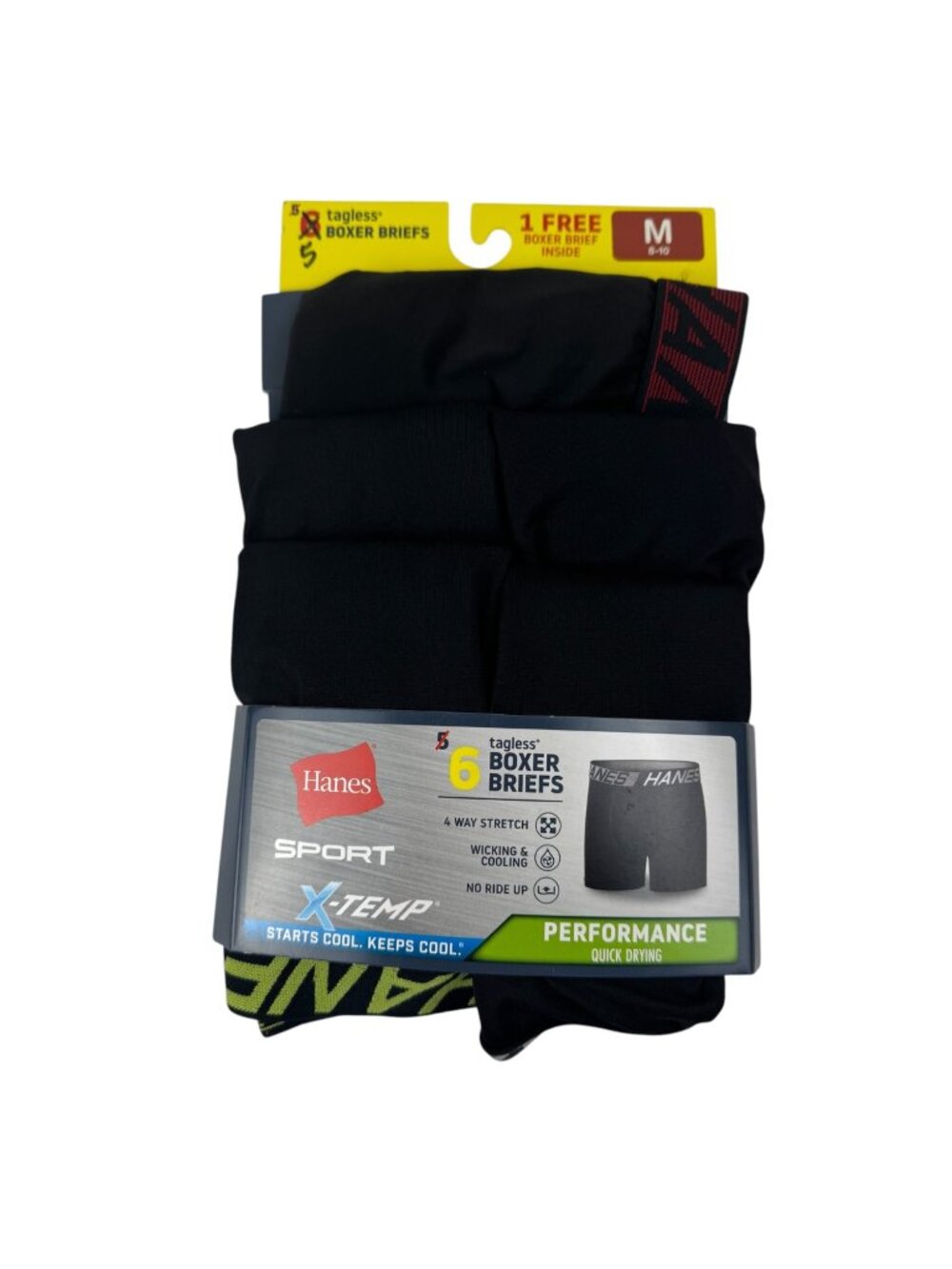 Hanes NEW Sport X-Temp Boys M (8-10) Boxer Briefs 5 Pack Black Performance Wick